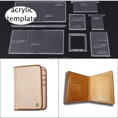 DIY leather craft card holder wallet acrylic template stencil pattern 11.5x9.5x1.5cm