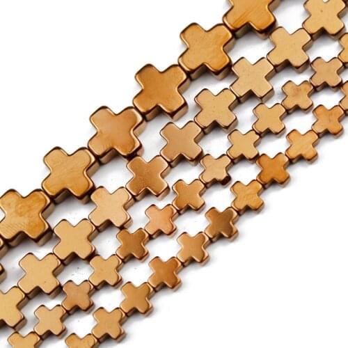 JHNBY 6/8/10mm Copper Cross Hematite Natural Stone Charm Spacer Loose Beads For Jewelry Making Diy Bracelet Pendant Accessories