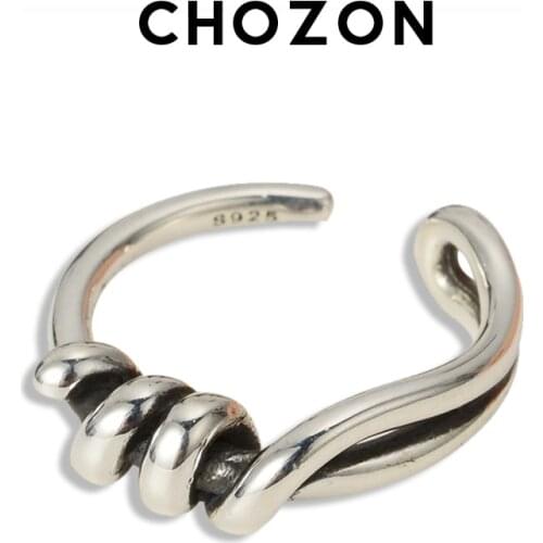 Korean S925 Sterling Silver Winding Line Ring for Women Personality Retro Old Ring Opening Adjustable Finger For Women Gir