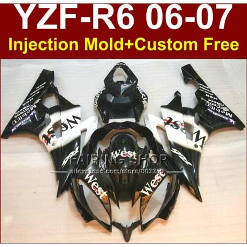 West black white Custom motorcycle fairing kits for YAMAHA YZFR6 2006 2007 fairings set YZF1000 YZF R6 06 07 ABS bodyworks