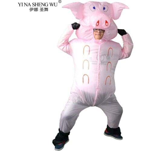Adults Kids Pink Pig Inflatable Costume Animal Cosplay Halloween Carnival Party Fancy Dress Women Men Birthday Cute Outfits