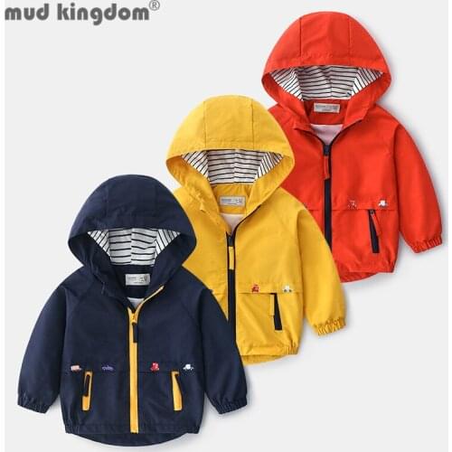 Mudkingdom Boys Hooded Jacket Cartoons Zipper Pockets Loose Elastic Long Sleeve Spring Autumn Windbreaker for Kids Casual Tops
