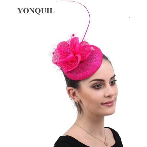 Sinamay Fashion Chapeau Fascinators Women Hat Elegant Ladies Wedding Party Church Headpiece With Flower Headwear Fedora Caps