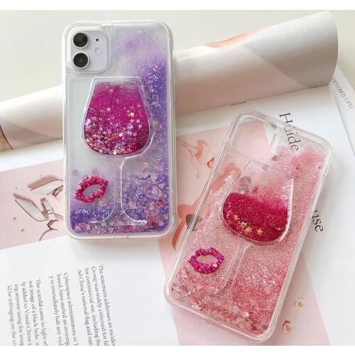New Glitter quicksand Red wine glass soft silicon phone case for apple iphone 7 8 Plus X XS XR MAX 10 11 Pro 2020 SE Sexy cover