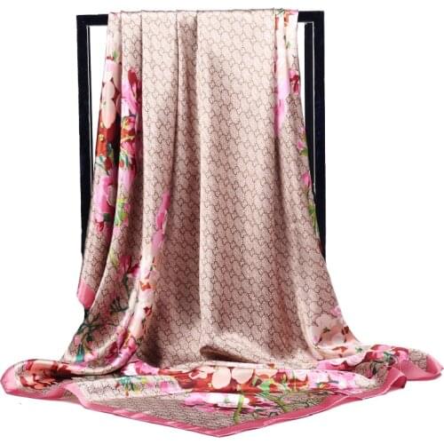 Luxury Silk Head Scarf Women Summer Foulard Satin Square Head Hijab Scarfs For Ladies Brand Shawls 90*90 Silk Scarf Muslim Hijab