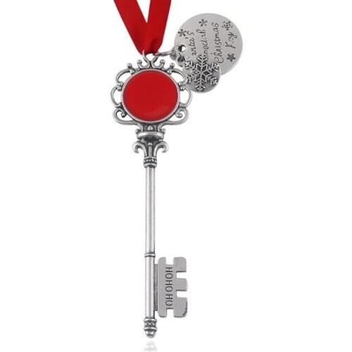 667E Christmas Santa Key Chain Santa Claus Door Key Ornament with Ribbon Bow for Christmas Decoration
