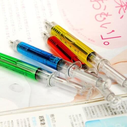 Injection Type Ball Point Pen Plastic Ink Marker Simulation Needle Blood Hospital Nurse Gift Liquid Pen Stationery Color Random
