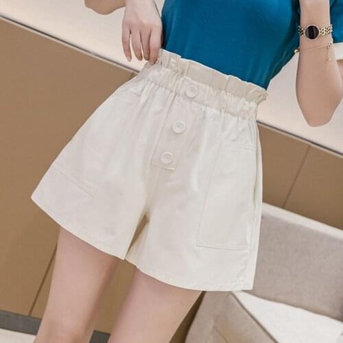 Shorts Feminino Summer Casual Pocket Button Shorts Womens 2021 Korean Wild Elasticated Chic Shorts Loose Wide-Leg High Waist