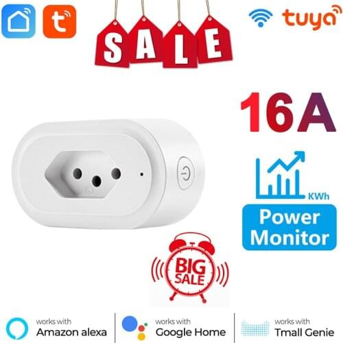 Smart BR Socket 16A 10A WiFi Brazil Plug With Energy Monitoring Work With Alexa Echo Google Nest Tuya APP Wireless Control