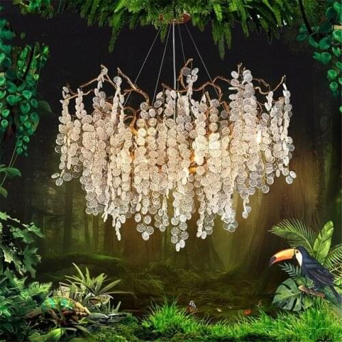 Modern Luxury Crystal Ceiling Chandeliers Lamp Nordic Glass Copper Chandelier Lighting Bedroom Living Room Round Hanging Lamps