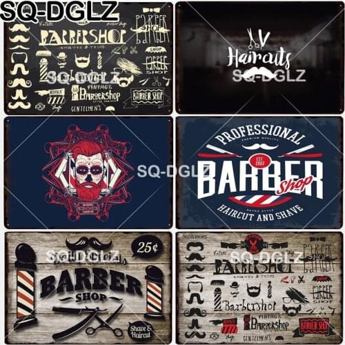 [SQ-DGLZ] New Share & Haircuts Tin Sign Barber Shop Wall Decor Metal Crafts Painting Plaques Art Poster