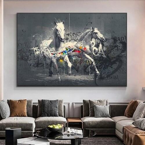Street Graffiti Art Animal Steed Canvas Painting Abstract Posters and Prints Modern Wall Art Pictures for Living Room Home Decor