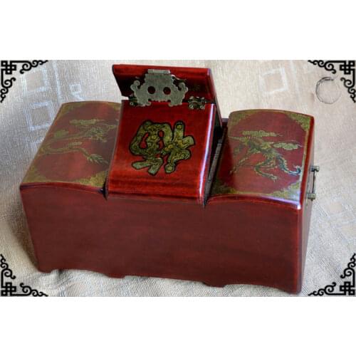 WOW -2019 BEST propitious present retro antique vintage red wood Jewel Jewelry Box -cosmetic mirror box Unique gift