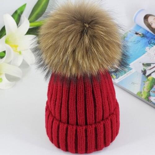 MOSNOW natural fur raccoon fur hat womens elegant woolen knitted 2018 winters new women Skullies # caps hats