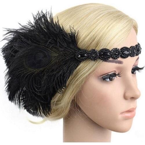 Handmade 1920s Great Gatsby Headpiece Vintage Feather Hair Headpiece Retro Style Hair Accessory for Cocktail 20s Theme Party