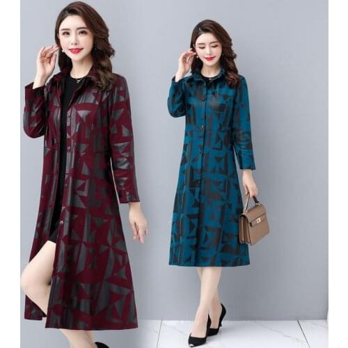 Plus Size Womens Trench Coat 2021 Autumn Middle-Aged And Elderly Windbreaker Drape Print Fashion Oversized Coat Mother Dress