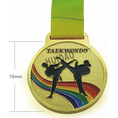 1PCS Taekwondo Medal Taekwondo Association Medal Gold Color Metal Medal with Colorful Band