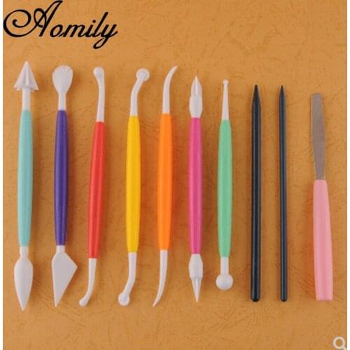 Amoliy 10pcs/Set Fondant Cake Decorating Modelling Tools Flower Decoration Pen Pastry Carving Fondant Cutter Baking Accessories