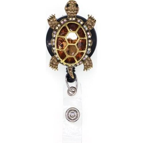 10pcs/lot Free Shipping Rhinestone Animal Turtle Retractable badge Holder Enamel ID Badge Reel With Clips