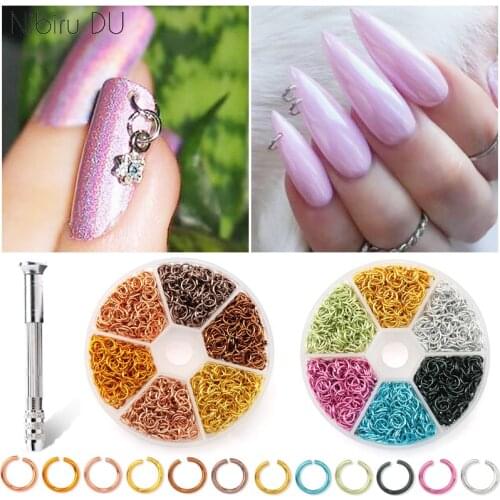 1080PCS/box Piercing Dangle Nail Charms 6mm Colorful Aluminum Loops Drilling Tool DIY Alloy Ring Nail Art Accessories Decoration