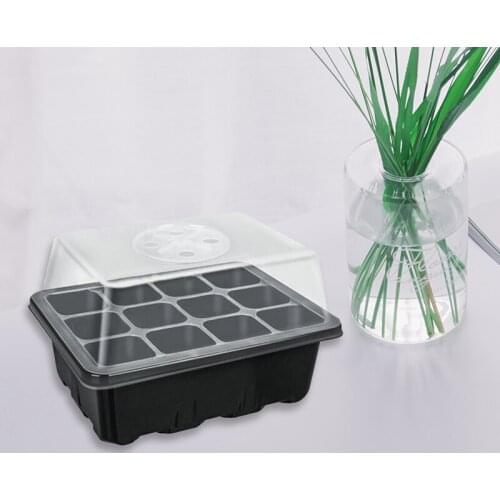 12 Cells Plastic Nursery Pot Plant Germination Tray with Lid Garden Supplies Hydroponic Seeds Grow Box Flower Seedling Tray