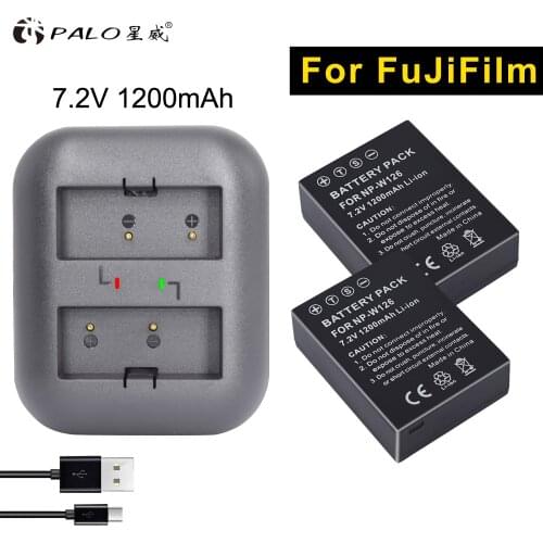 PALO 7.2v 2pcs NP-W126 +charger camera battery for FUJL FUJI X-E3/2/1 Pro1/2 X-E2S/100F/M1/A1/2/10 X-T1/2/10/20 HS50/33/35/30EXR