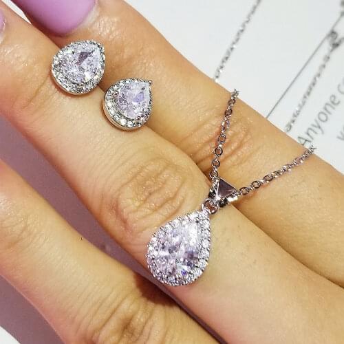 Valentines Day ForLove Two Gift Real 925 Sterling Silver Pear Engagement Wedding Bridal Jewelry for brides J5849