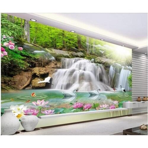 3d room wallpaper custom mural on the wall Landscape waterfall romantic swan beauty home decor photo wallpaper for walls 3 d