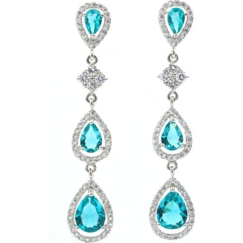 35x11mm 2020 New Arrival Created Rich Blue Violet Tanzanite Bright Zircon Gift For Womans Silver Earrings