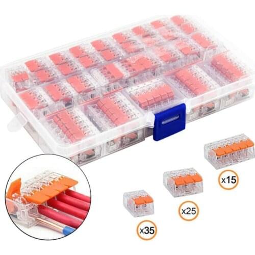 62KC 75Pcs Electrical Lever Wire Connectors 2 Port 3 Port 5 Port Electric Cable Clamp Mini Quick Wire Terminal Connector