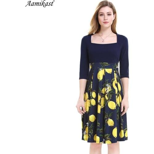 Aamikas Autumn Winter Womens Vintage Print Flora Tunic Pinup Wear To Work Office Casual Party A Line Skater Dress
