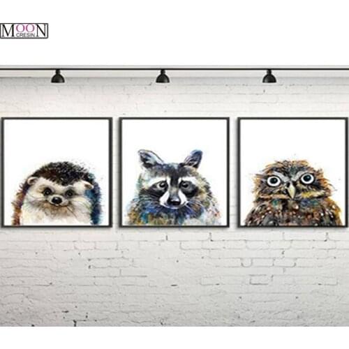 Diamond Embroidery"Woodland Animal"5D DIY Diamond Painting Cross Stitch,Owl,Hedgehog,Racoon,Diamond Mosaic,Home Decor, 3Pcs Set