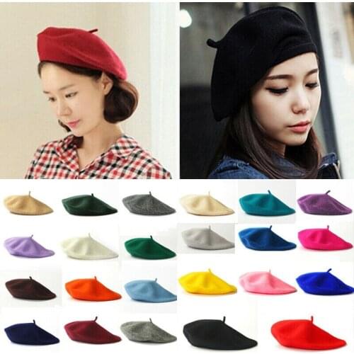Women Girl Beret Vintage Plain Hats Wool Blend Solid Color Elegant Lady Winter Caps Warm Beanie British Style Fashion 1Pc