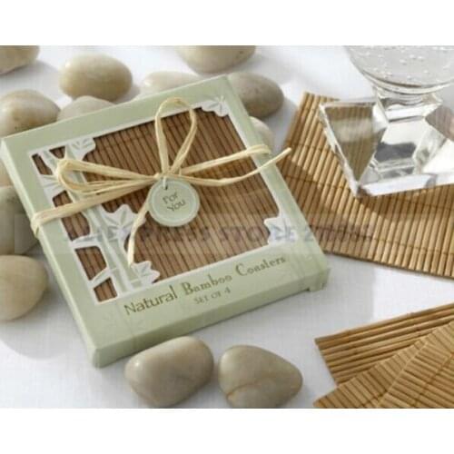 Free Shipping 50 box(4pcs/box) Natural Bamboo Coaster Wedding Favors