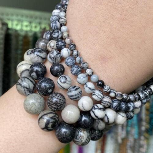 Natural Stone Black Web Jaspers Beads Round Loose Spacer Beads For Jewelry Making Diy Bracelet Earrings Accessories 4--12mm 15