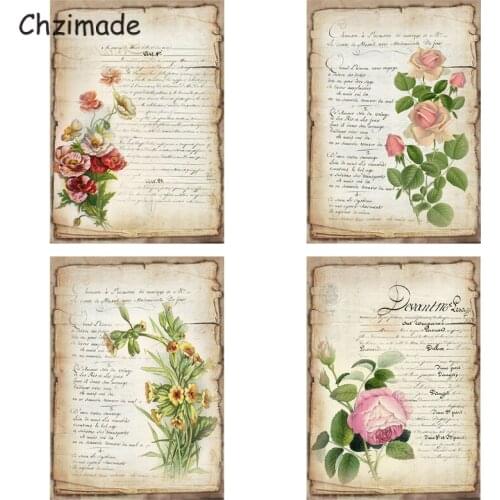 Chzimade 4Pcs Junk Journal Rose Flower Scrapbooking Adhesive Paper Sticker Vintage For Cards DIY Paper Crafts Background