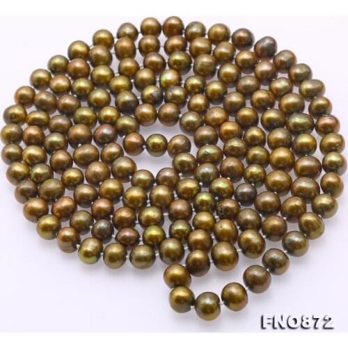 Long Pearl Jewellery 48inches 7-9mm Brown Color Near Round Natural Freshwater Pearl Necklace