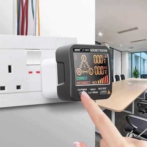 BSIDE Electric Socket Tester Digital LCD Display with NCV/RCD/Polarity Test Electric Circuit Polarity Outlet Voltage Detector