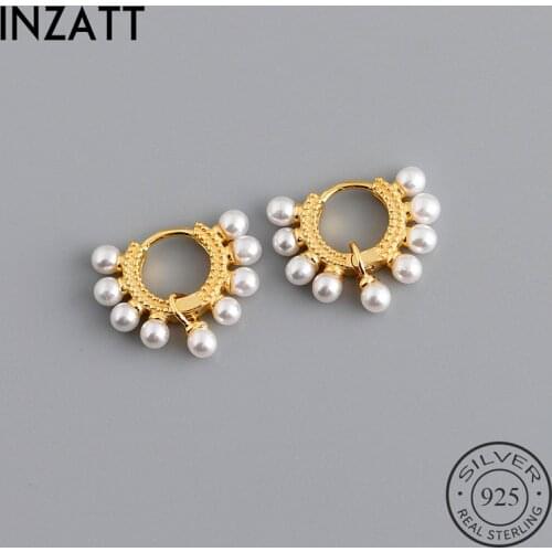 INZATT Real 925 Sterling Silver Pearl Sector Hoop Earrings For Fashion Women Party Fine Jewelry Bohemian Minimalist Accessories