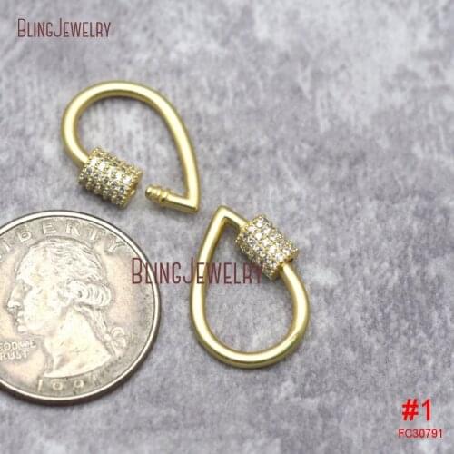 Rose Gold Silver CZ DropLock Basic Screw Clasp Tear Drop Charmholder Carabiner 14mmx20mm FC30707