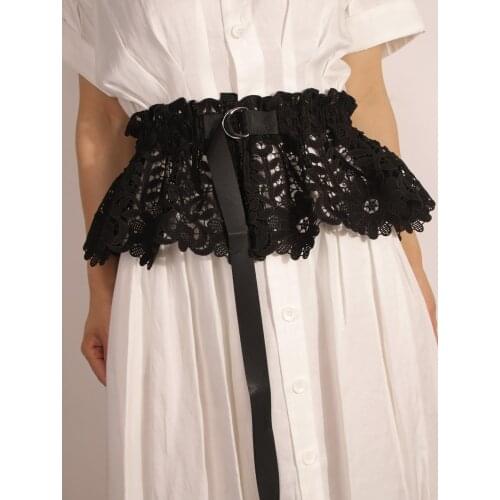 2021 New Lace Pleated Skirt Belts Trend Black Self Tie Peplum Wide Elegant Corset Women Solid Sweet Mini Skirt Waistband