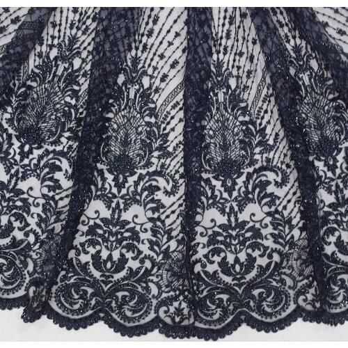 2021 good quality handmade beaded lace french tulle sequins lace with beads for evening dress HY1268