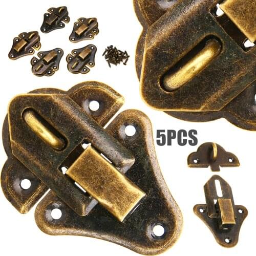 Mayitr 5pcs Antique Hardware Jewelry Gift Wood Box Case Latch Hasp Sets Bronze Tone Hardware Furniture Accessories