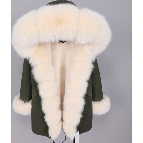 Maomaokong 2020 new winter womens coat real fox fur collar long beige womens parka coat winter outdoor coat manteau femme