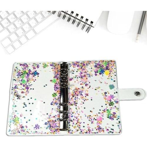 A5 A6 Glitter Sequins Loose Leaf Binder Notebook Cover Folder Stationery Transparent 6 Planner Binder Rings Agenda School F M0N8