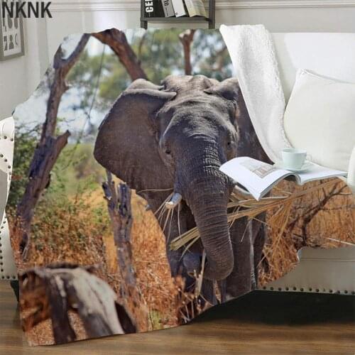 NKNK Elephant Blankets Animal Plush Throw Blanket Trees Bedding Throw Novelty 3D Print Sherpa Blanket Fashion Premium Adult Cozy
