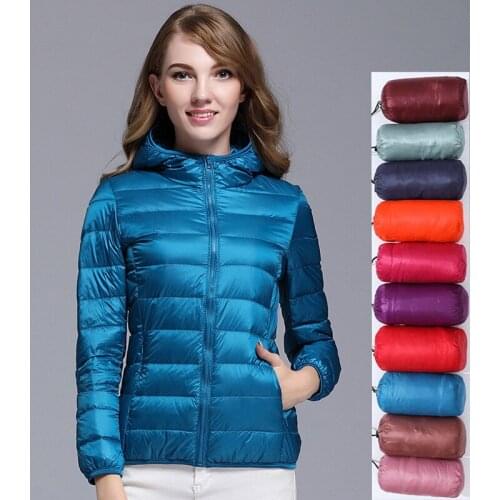 Long Sleeve Hooded Parkas Candy Color Women 90% White Duck Down Jacket Autumn Female Ultra Light Down Jackets Slim Solid