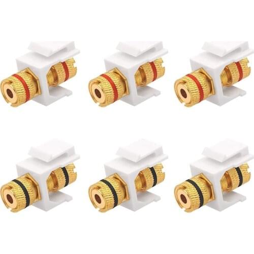 Banana Jack Binding Post Keystone Jack Insert with Black & Red Rings, Screw Type Audio Speaker Keystone, 3 Pairs/6 Pack