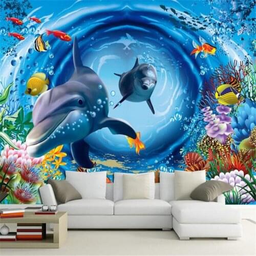 Undersea World Dolphin Children Wallpapers 3D Murals Animals Cartoon Photo Wallpapers for Living Room Wall Papers Home Decor