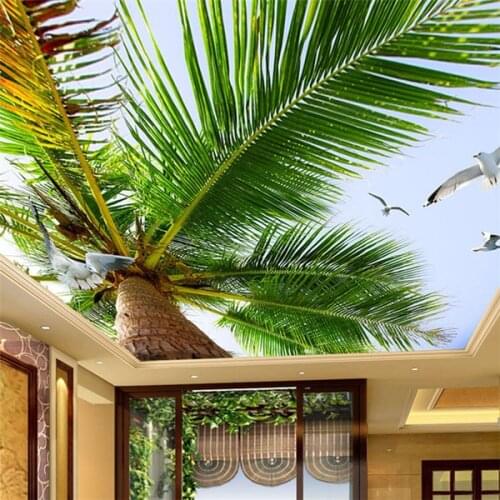 Custom 3D Photo Wallpaper Blue Sky Coconut Trees Seagull Modern Living Room Bedroom Ceiling Zenith Mural Wall Papers Home Decor